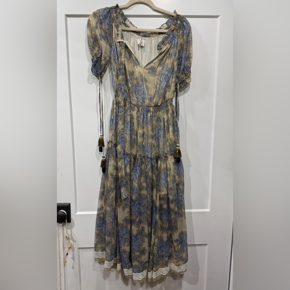 HEMANT & NANDITA Blue and gold glitter Maxi Dress